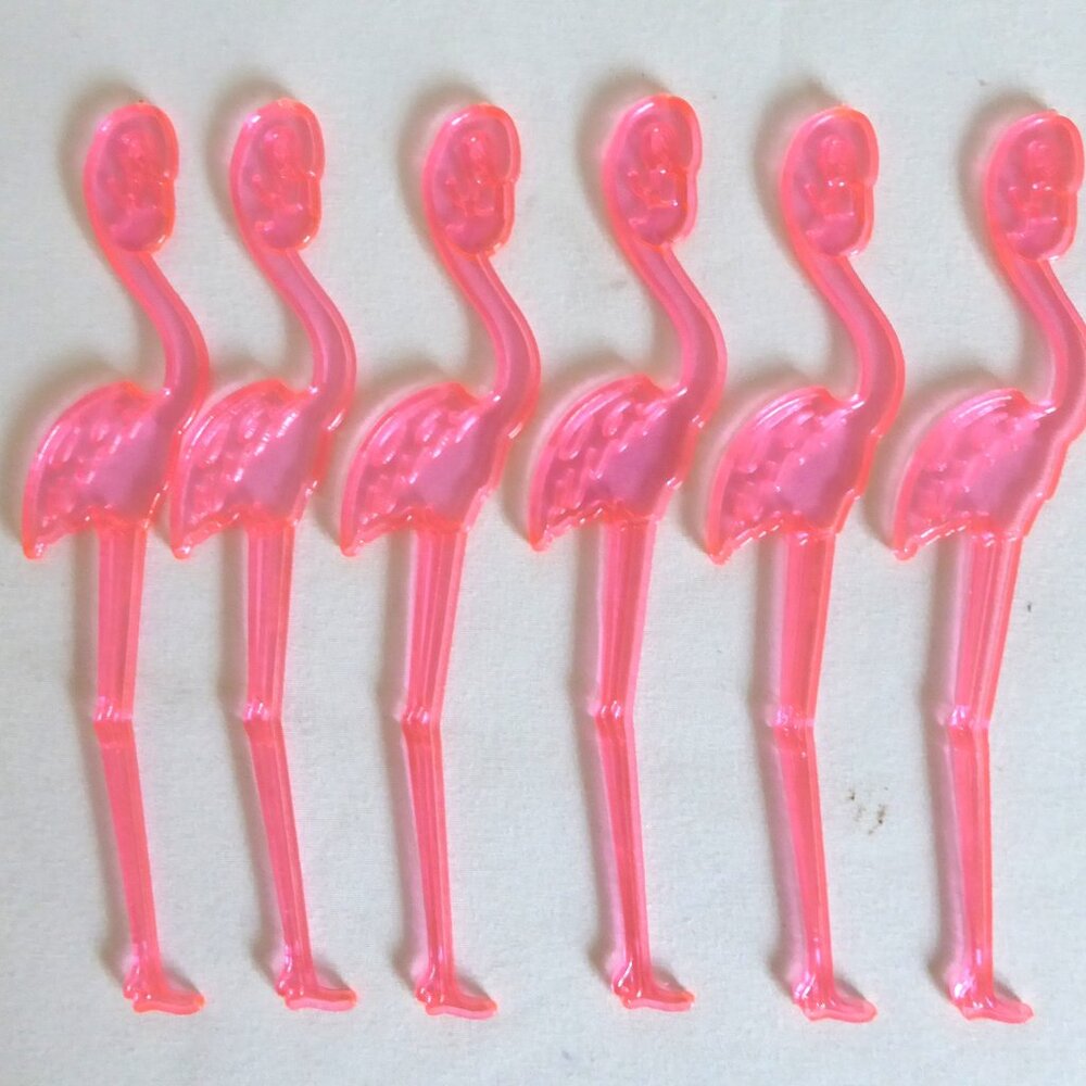 PINK FLAMINGO COCKTAIL DRINK PLASTIC STIRRER SET OF 6 (NEW)